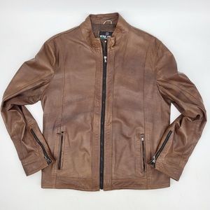 Vera Pelle Genuine Leather Jacket Zip Up Brown Zip Pockets Size 54 XL